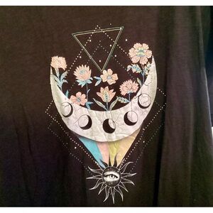 Black Graphic Moon & Floral Women's Tee